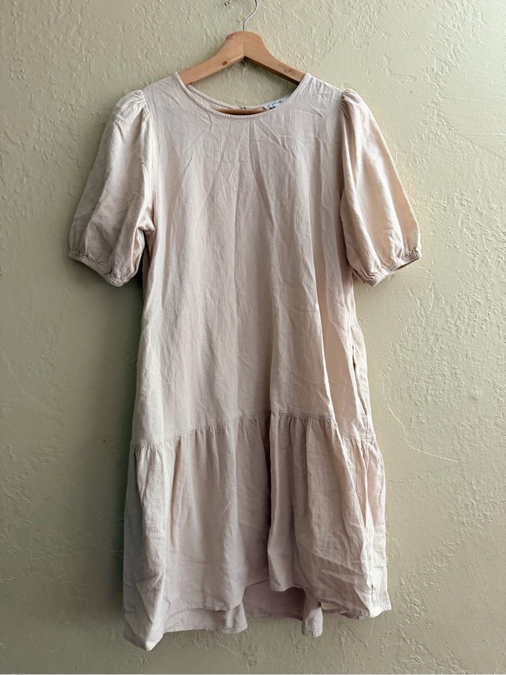 Midi Puff-Sleeve Dress in Cream Pit to pit 19", length 34"